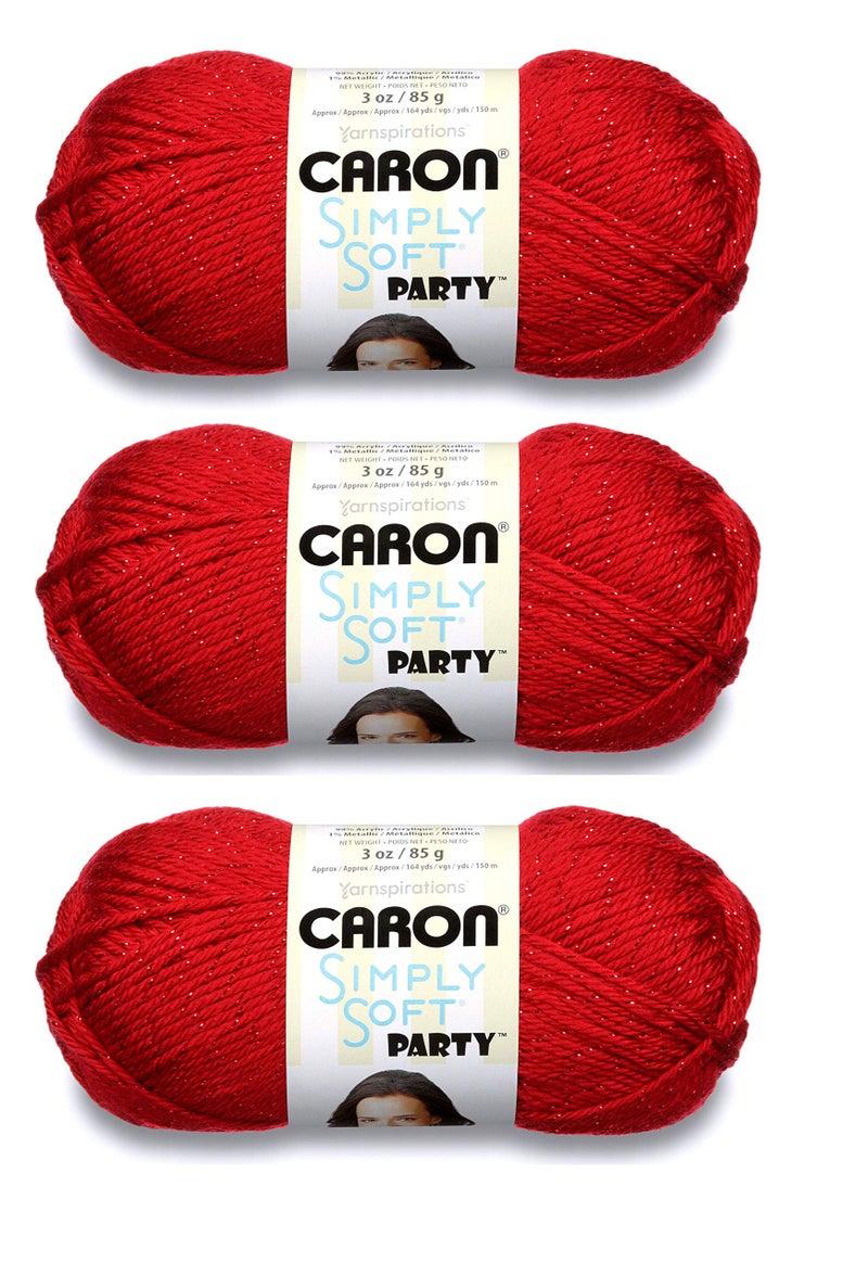 Caron Simply Soft Party Yarn (3-Pack) Rich Red Sparkle H97PAR-15 - Image 1